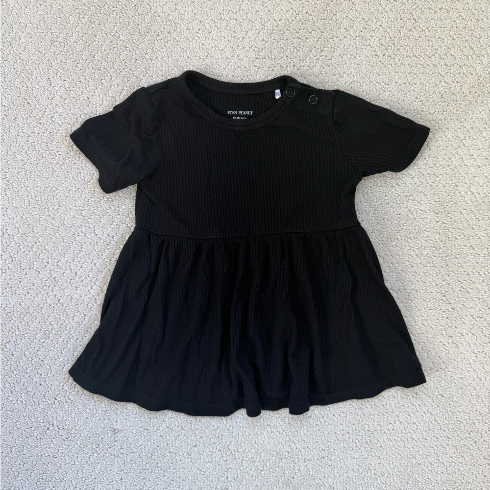 Posh Peanut Black Ribbed Short Sleeved Dress